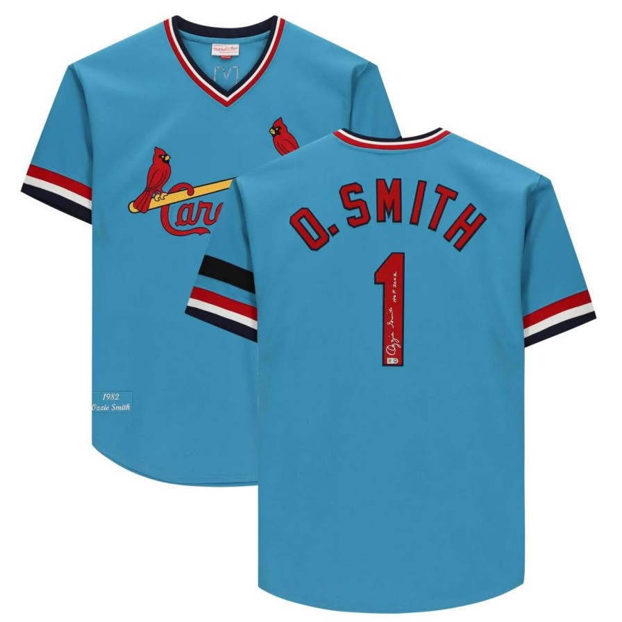 Collectibles & Memorabilia * | Autographed St. Louis Cardinals Ozzie Smith Fanatics Authentic Blue Mitchell & Ness Authentic Jersey With "Hof 2002" Inscription