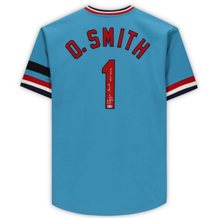 Collectibles & Memorabilia * | Autographed St. Louis Cardinals Ozzie Smith Fanatics Authentic Blue Mitchell & Ness Authentic Jersey With "Hof 2002" Inscription