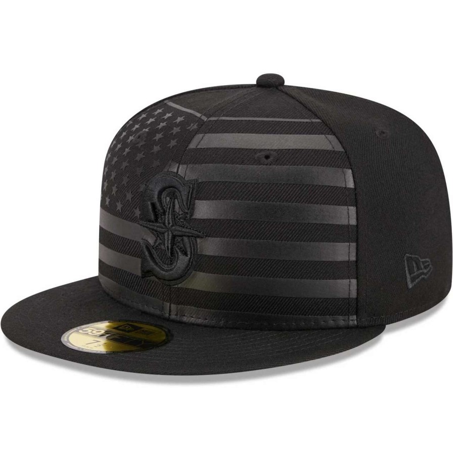 Team * | Men'S Seattle Mariners New Era Black Tonal Flag 59Fifty Fitted Hat