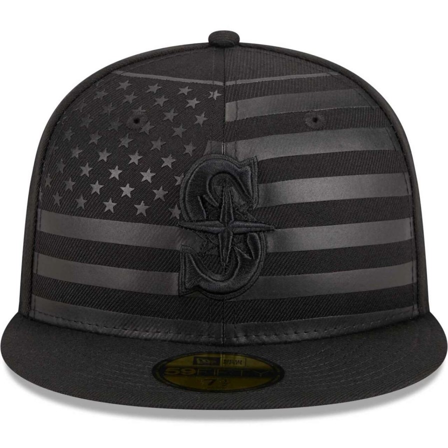 Team * | Men'S Seattle Mariners New Era Black Tonal Flag 59Fifty Fitted Hat