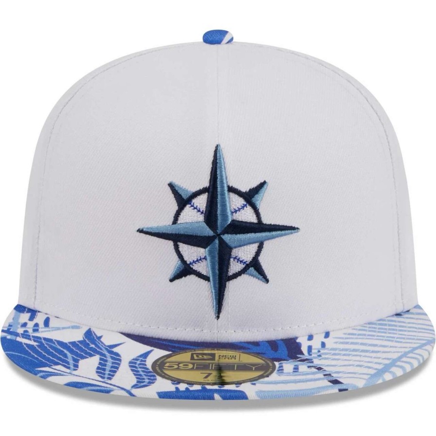 Team * | Men'S Seattle Mariners New Era White/Blue Flamingo 59Fifty Fitted Hat