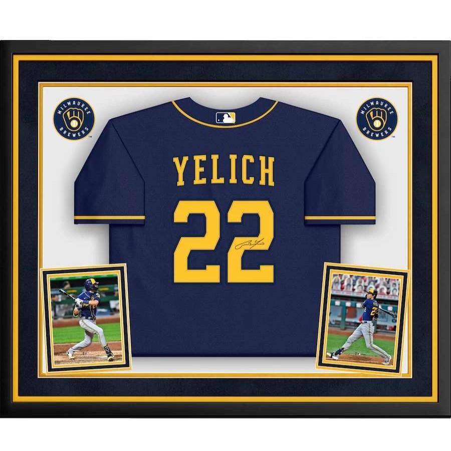 Collectibles & Memorabilia * | Autographed Milwaukee Brewers Christian Yelich Fanatics Authentic Deluxe Framed Blue Nike Replica Jersey