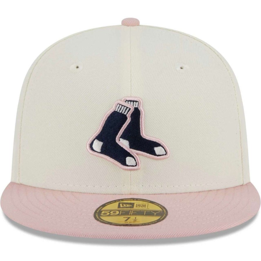 Team * | Men'S Boston Red Sox New Era Cream/Pink Chrome Rogue 59Fifty Fitted Hat