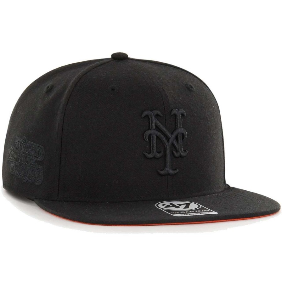 Team * | Men'S New York Mets '47 Black On Black Sure Shot Captain Snapback Hat