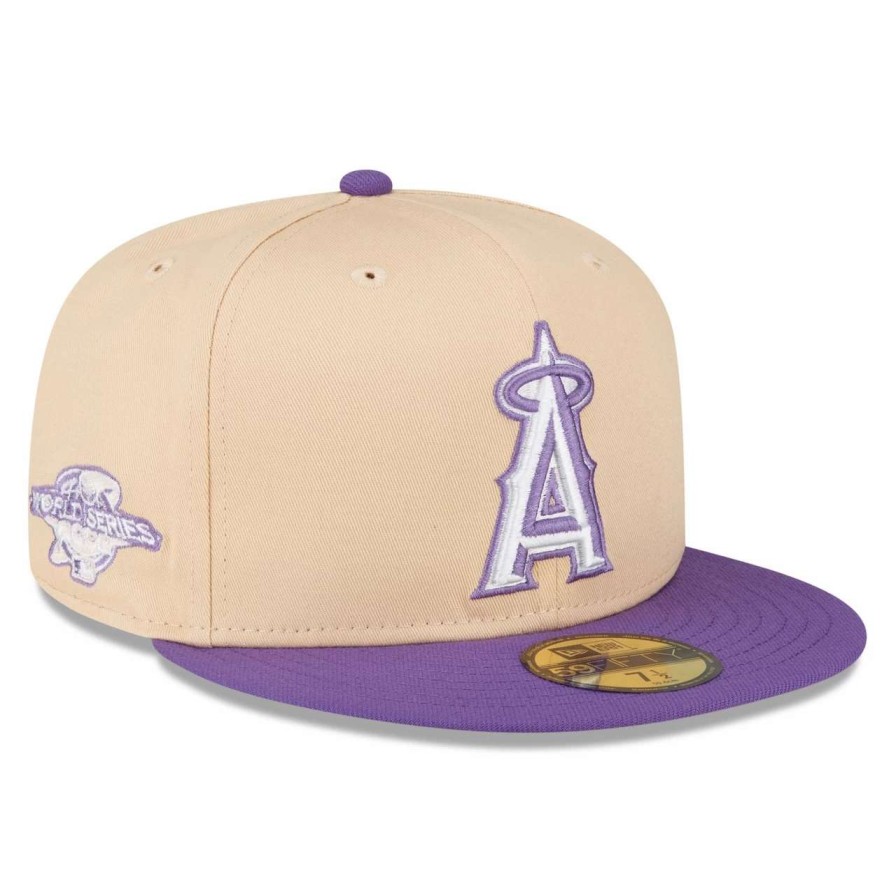 Team * | Men'S Los Angeles Angels New Era Peach/Purple 2002 World Series Side Patch 59Fifty Fitted Hat