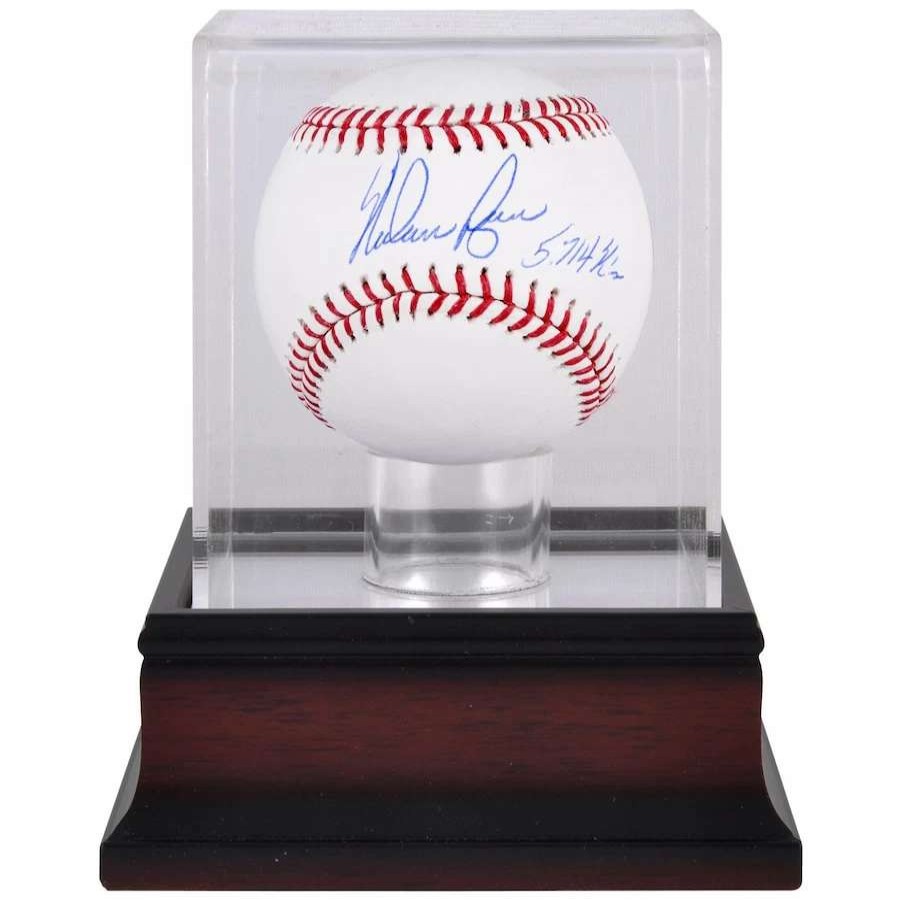 Collectibles & Memorabilia * | Autographed Texas Rangers Nolan Ryan Fanatics Authentic Baseball With "5714 K'S" Inscription And Mahogany Baseball Display Case