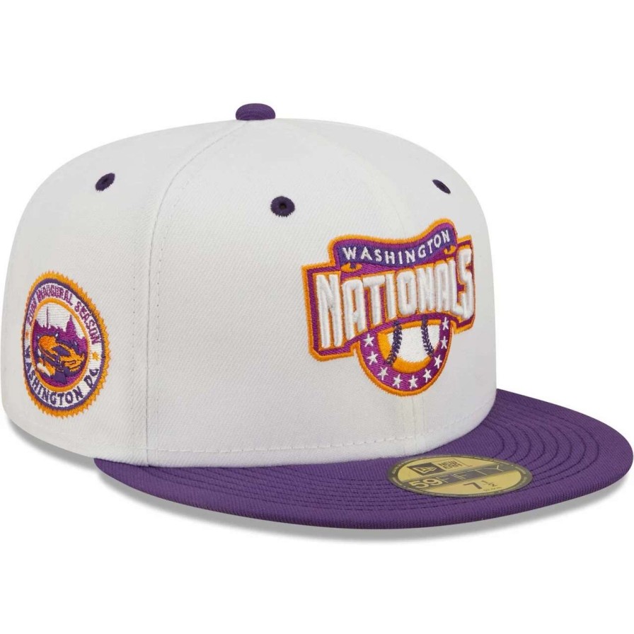 Team * | Men'S Washington Nationals New Era White/Purple 2008 Nationals Park Inaugural Season Grape Lolli 59Fifty Fitted Hat