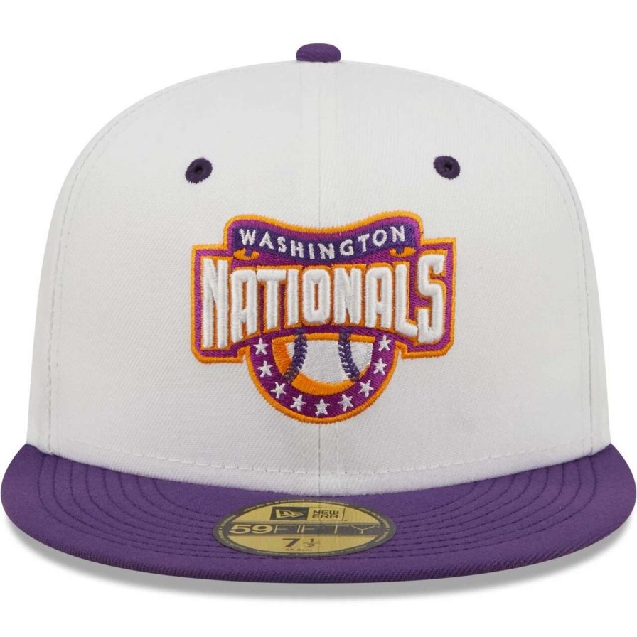 Team * | Men'S Washington Nationals New Era White/Purple 2008 Nationals Park Inaugural Season Grape Lolli 59Fifty Fitted Hat