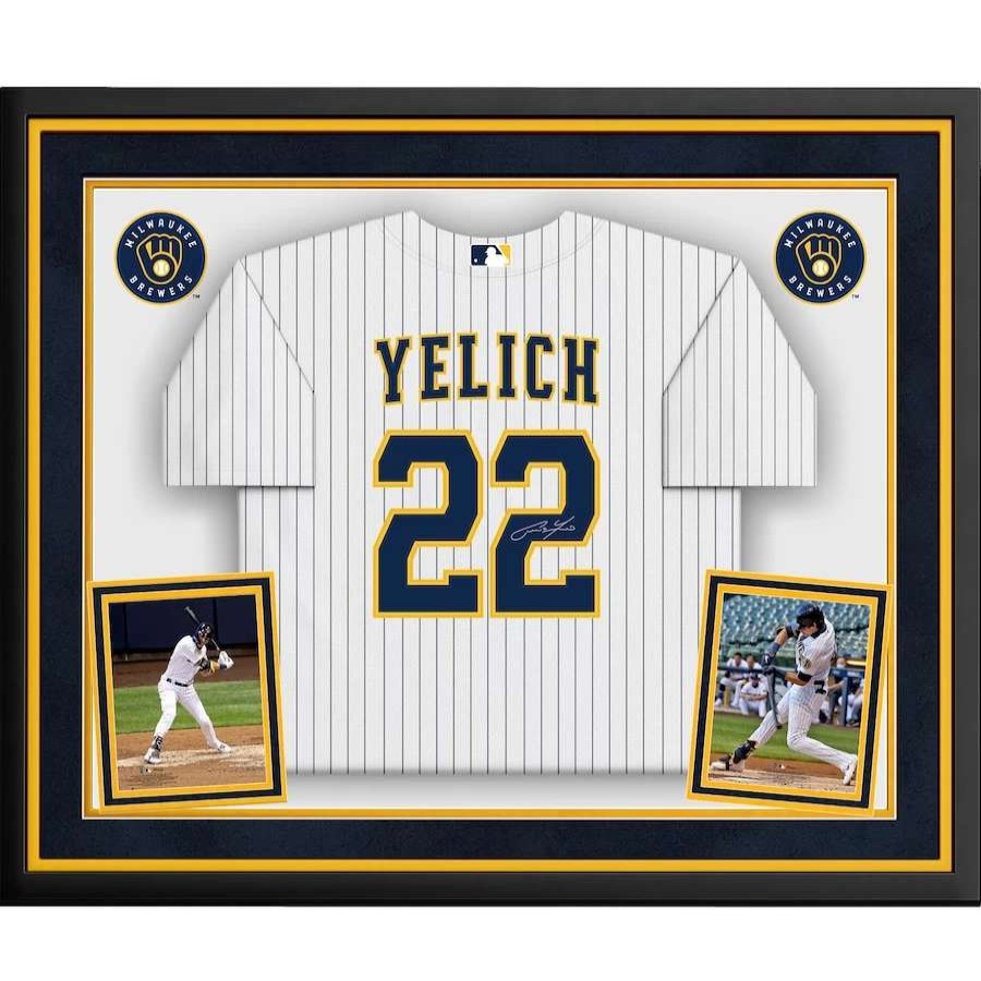 Collectibles & Memorabilia * | Autographed Milwaukee Brewers Christian Yelich Fanatics Authentic Deluxe Framed White Pinstripe Majestic Replica Jersey