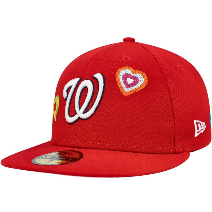 Team * | Men'S Washington Nationals New Era Red Chain Stitch Heart 59Fifty Fitted Hat