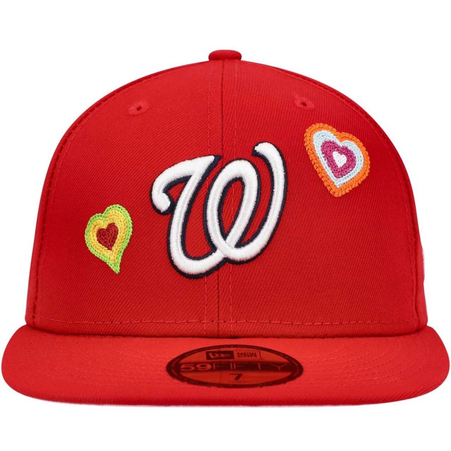 Team * | Men'S Washington Nationals New Era Red Chain Stitch Heart 59Fifty Fitted Hat