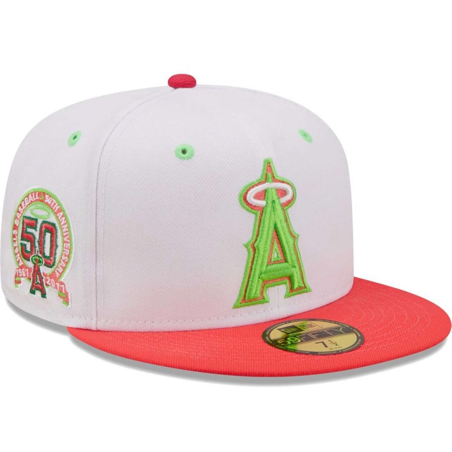 Team * | Men'S Los Angeles Angels New Era White/Coral 50Th Anniversary Strawberry Lolli 59Fifty Fitted Hat