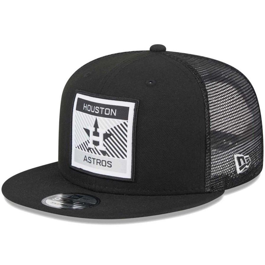 Team * | Men'S Houston Astros New Era Black Scratch Squared Trucker 9Fifty Snapback Hat