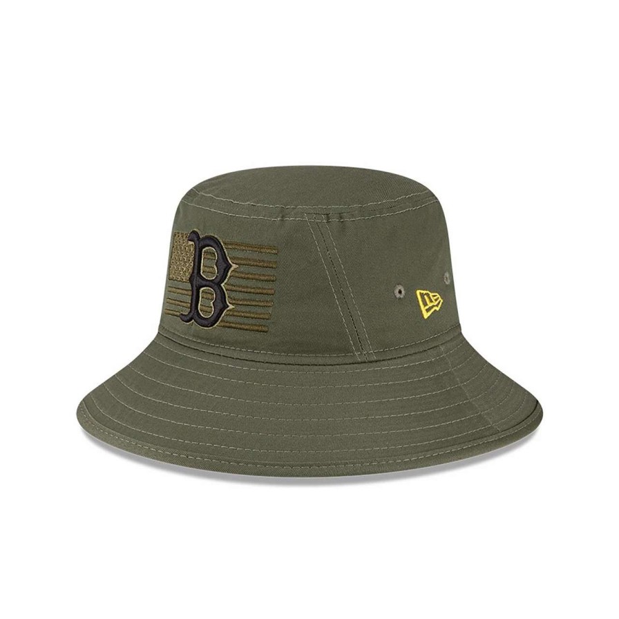 Team * | Men'S Boston Red Sox New Era Green 2023 Armed Forces Day Bucket Hat