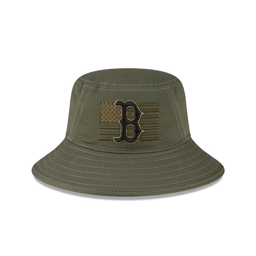 Team * | Men'S Boston Red Sox New Era Green 2023 Armed Forces Day Bucket Hat