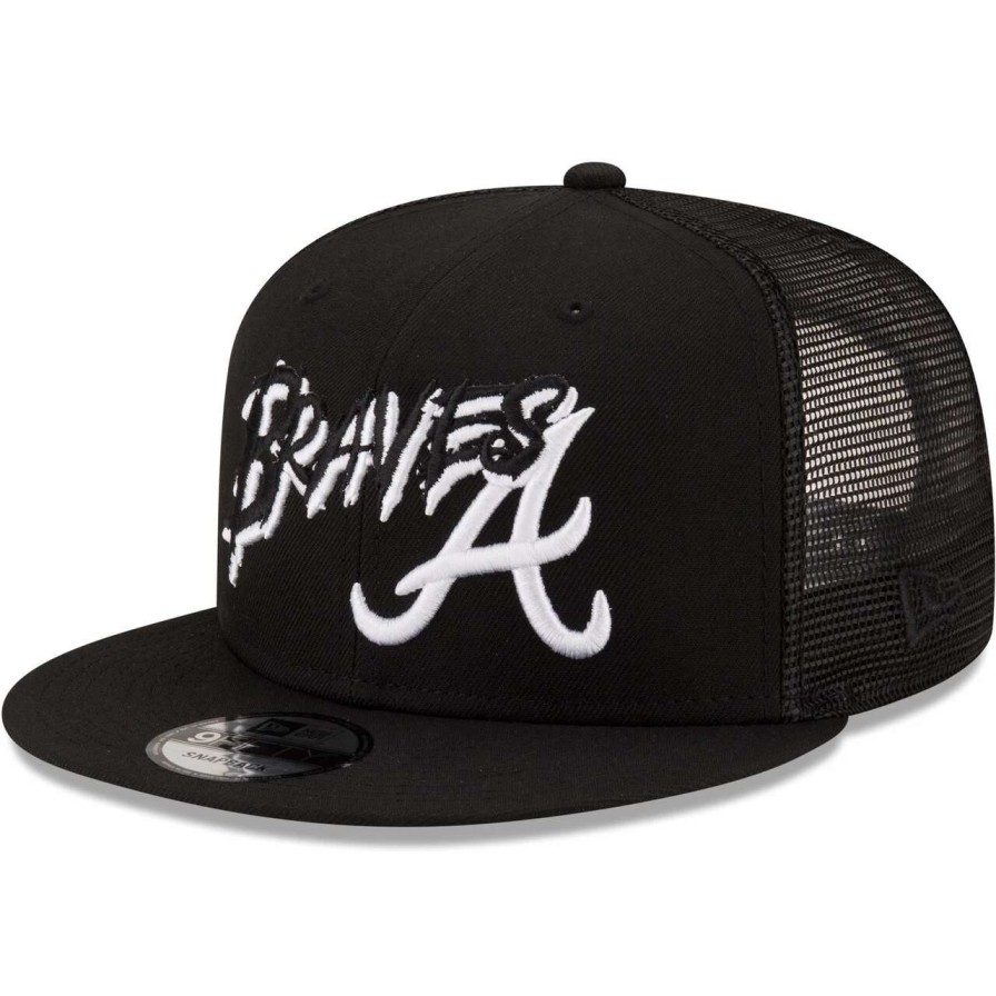 Team * | Men'S Atlanta Braves New Era Black Street Trucker 9Fifty Snapback Hat