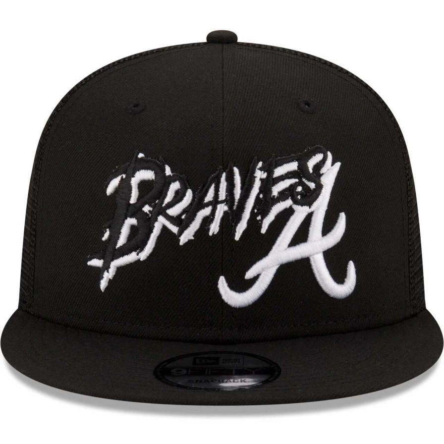 Team * | Men'S Atlanta Braves New Era Black Street Trucker 9Fifty Snapback Hat