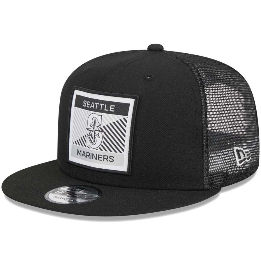 Team * | Men'S Seattle Mariners New Era Black Scratch Squared Trucker 9Fifty Snapback Hat