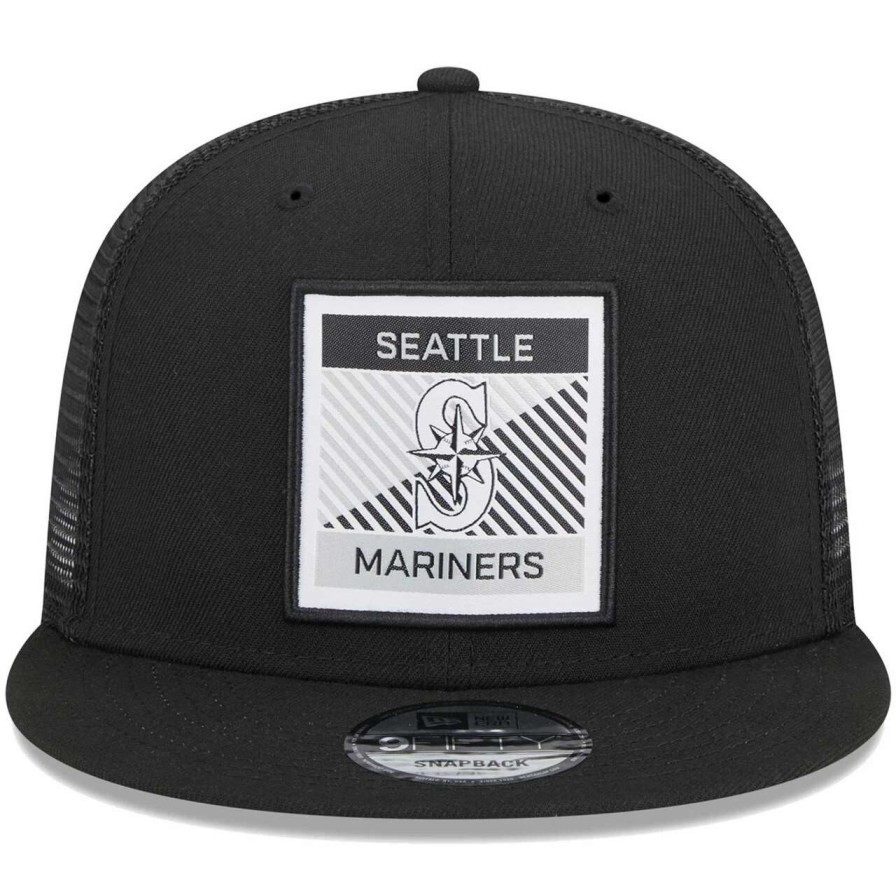 Team * | Men'S Seattle Mariners New Era Black Scratch Squared Trucker 9Fifty Snapback Hat