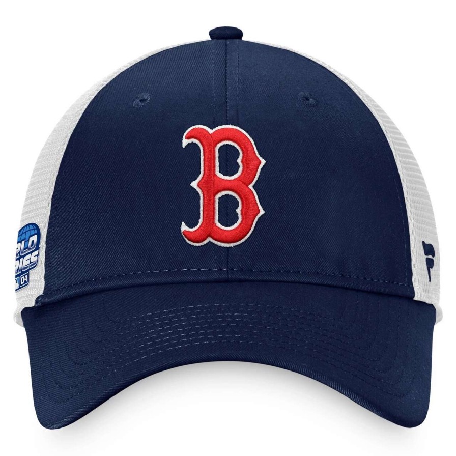 Team * | Men'S Boston Red Sox Fanatics Branded Navy/White 2004 World Series Patch Team Trucker Snapback Hat