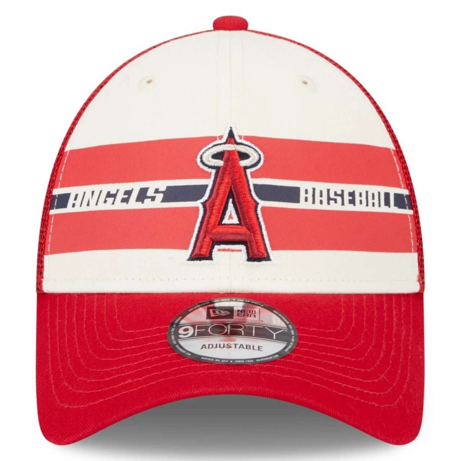 Team * | Men'S Los Angeles Angels New Era White/Red Team Stripe Trucker 9Forty Snapback Hat