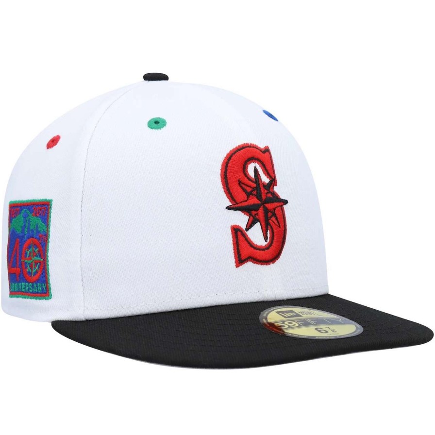 Team * | Men'S Seattle Mariners New Era White/Black 40Th Anniversary Primary Eye 59Fifty Fitted Hat