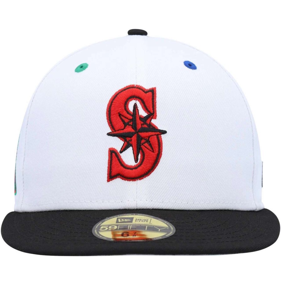 Team * | Men'S Seattle Mariners New Era White/Black 40Th Anniversary Primary Eye 59Fifty Fitted Hat