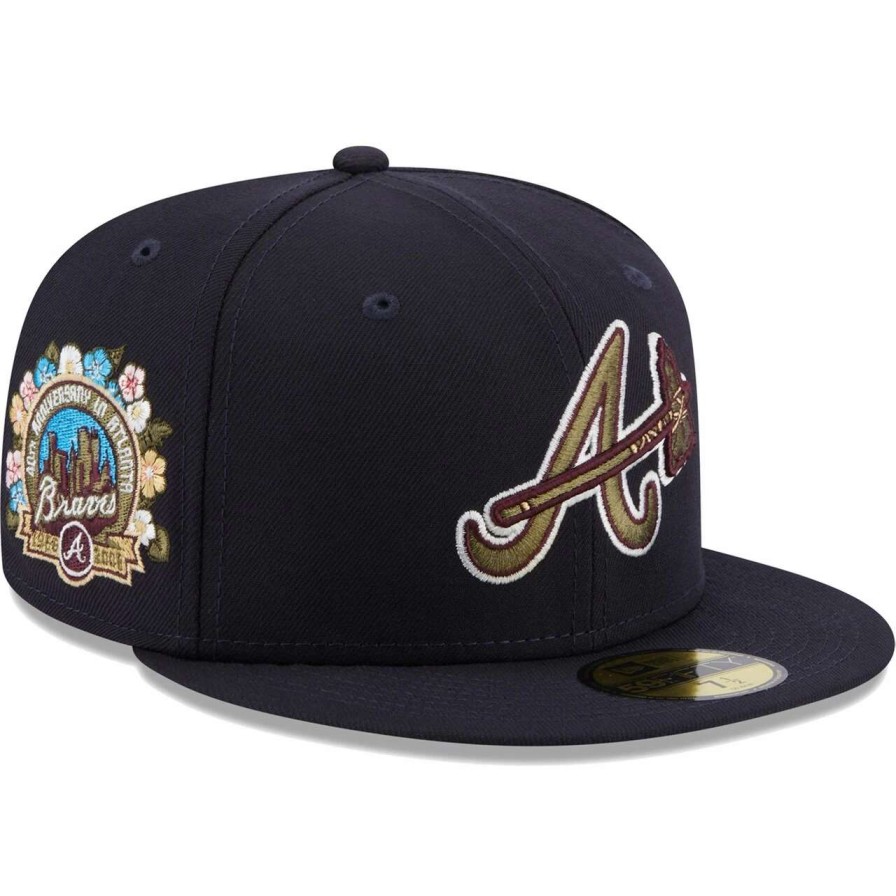 Team * | Men'S Atlanta Braves New Era Navy 40Th Anniversary Spring Training Botanical 59Fifty Fitted Hat