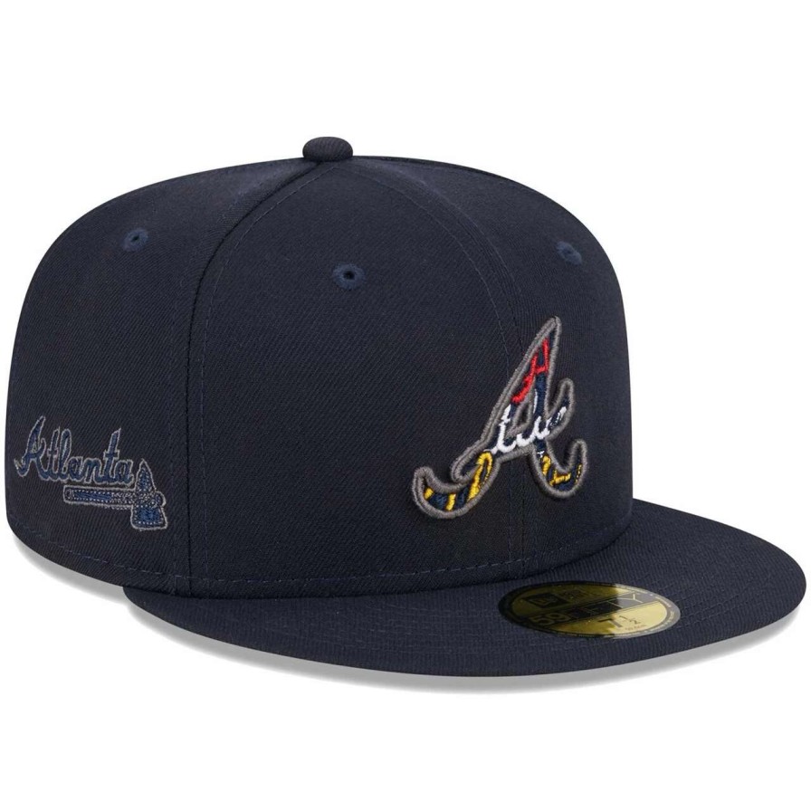 Team * | Men'S Atlanta Braves New Era Navy Script Fill 59Fifty Fitted Hat