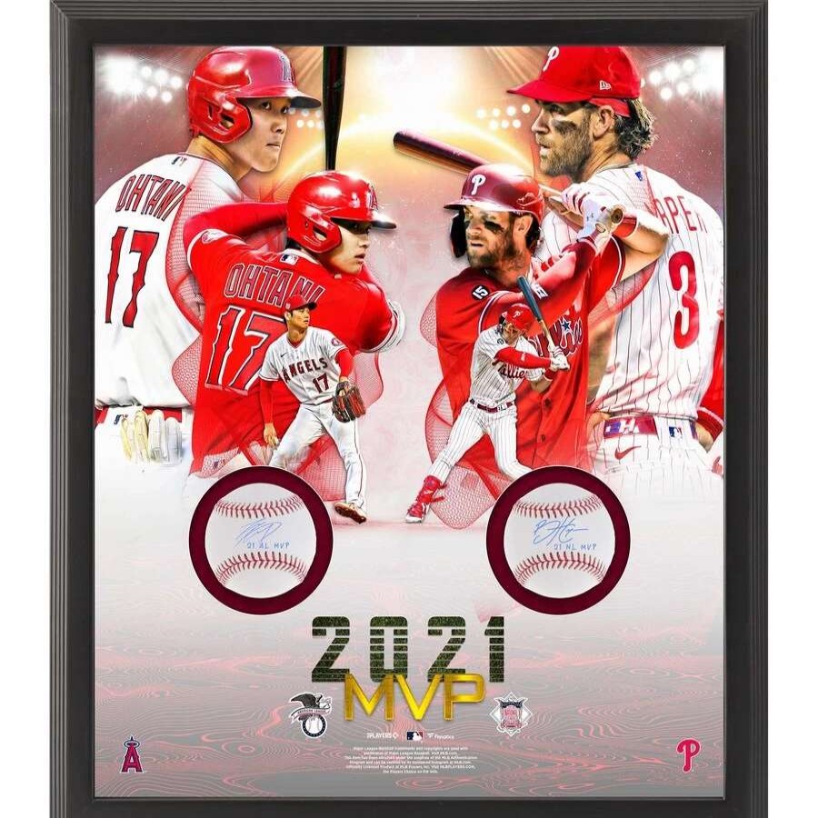 Collectibles & Memorabilia * | Multi-Signed Shohei Ohtani & Bryce Harper Fanatics Authentic Framed 2021 Mvp Two Baseball Shadowbox Collage With "21 Al Mvp" And "21 Nl Mvp" Inscriptions