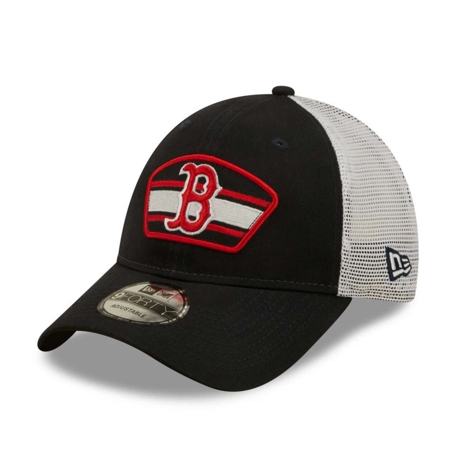 Team * | Men'S Boston Red Sox New Era Navy/White Logo Patch 9Forty Trucker Snapback Hat