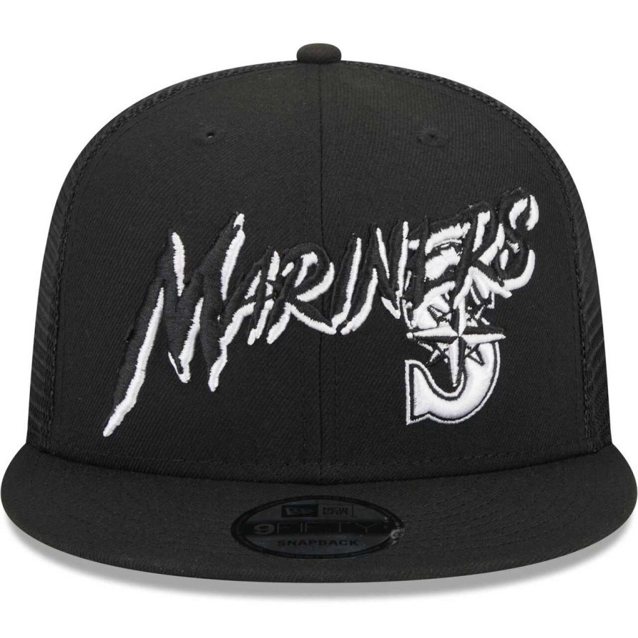 Team * | Men'S Seattle Mariners New Era Black Street Trucker 9Fifty Snapback Hat