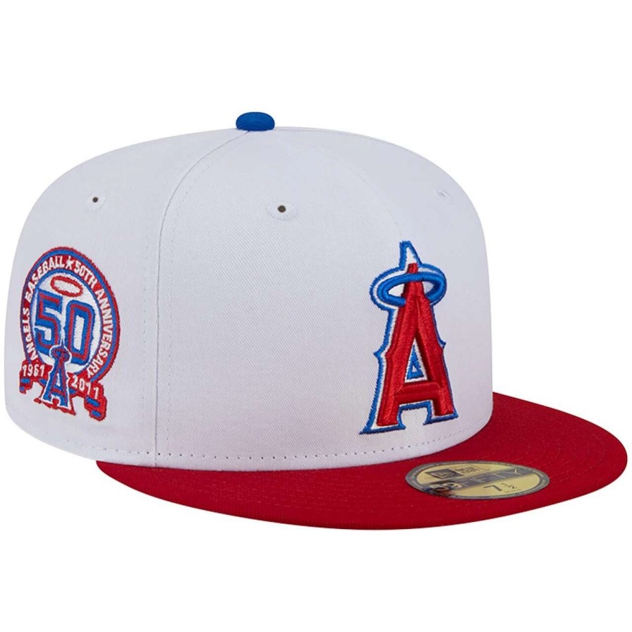 Team * | Men'S Los Angeles Angels New Era White/Red Undervisor 59Fifty Fitted Hat