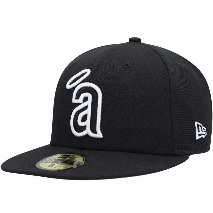 Team * | Men'S California Angels New Era Black On Black Dub 59Fifty Fitted Hat