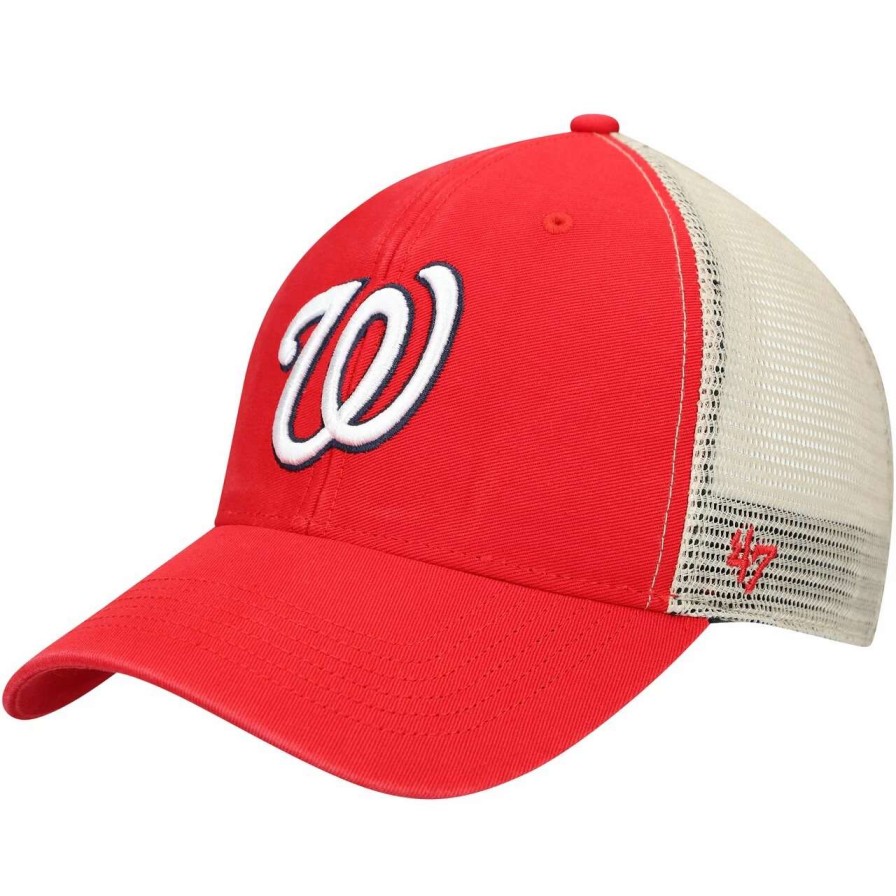 Team * | Men'S Washington Nationals '47 Red/Natural Flagship Washed Mvp Trucker Snapback Hat