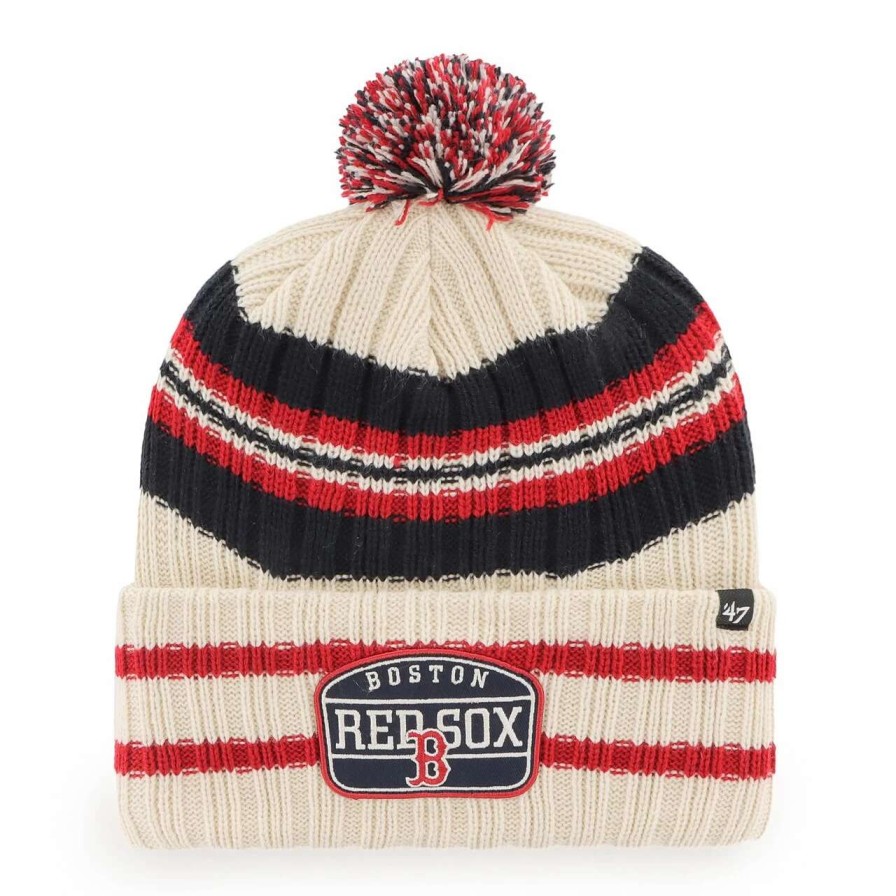 Team * | Men'S Boston Red Sox '47 Natural Home Patch Cuffed Knit Hat With Pom