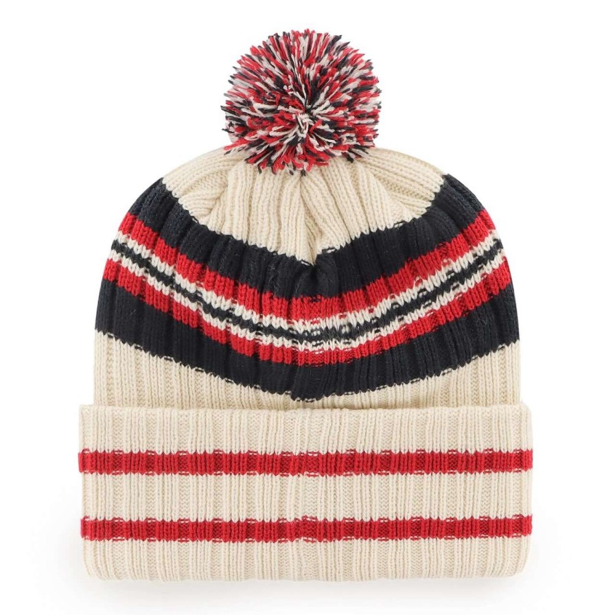 Team * | Men'S Boston Red Sox '47 Natural Home Patch Cuffed Knit Hat With Pom