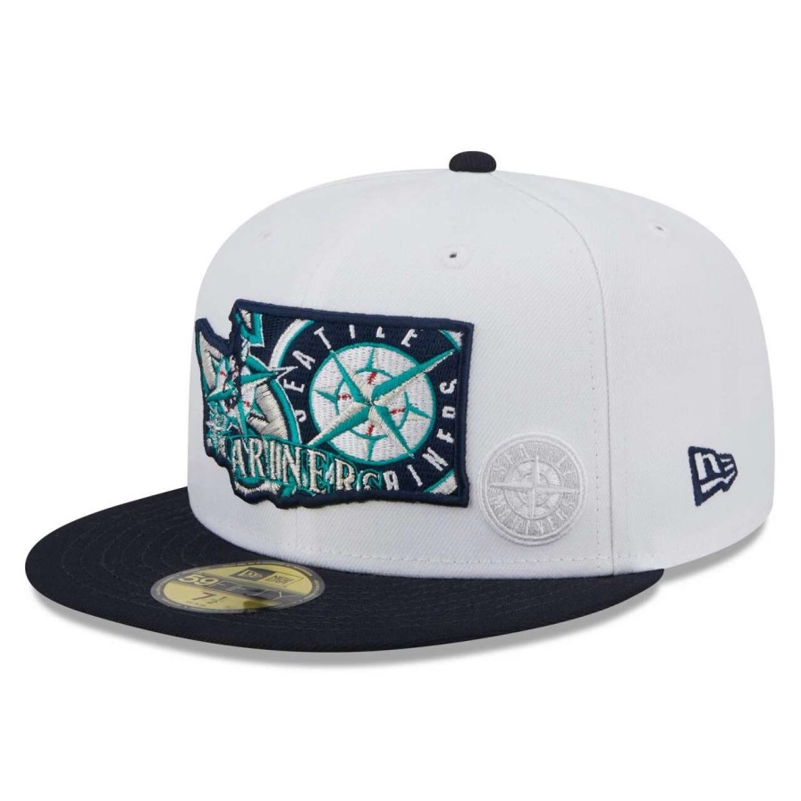 Team * | Men'S Seattle Mariners New Era White/Navy State 59Fifty Fitted Hat