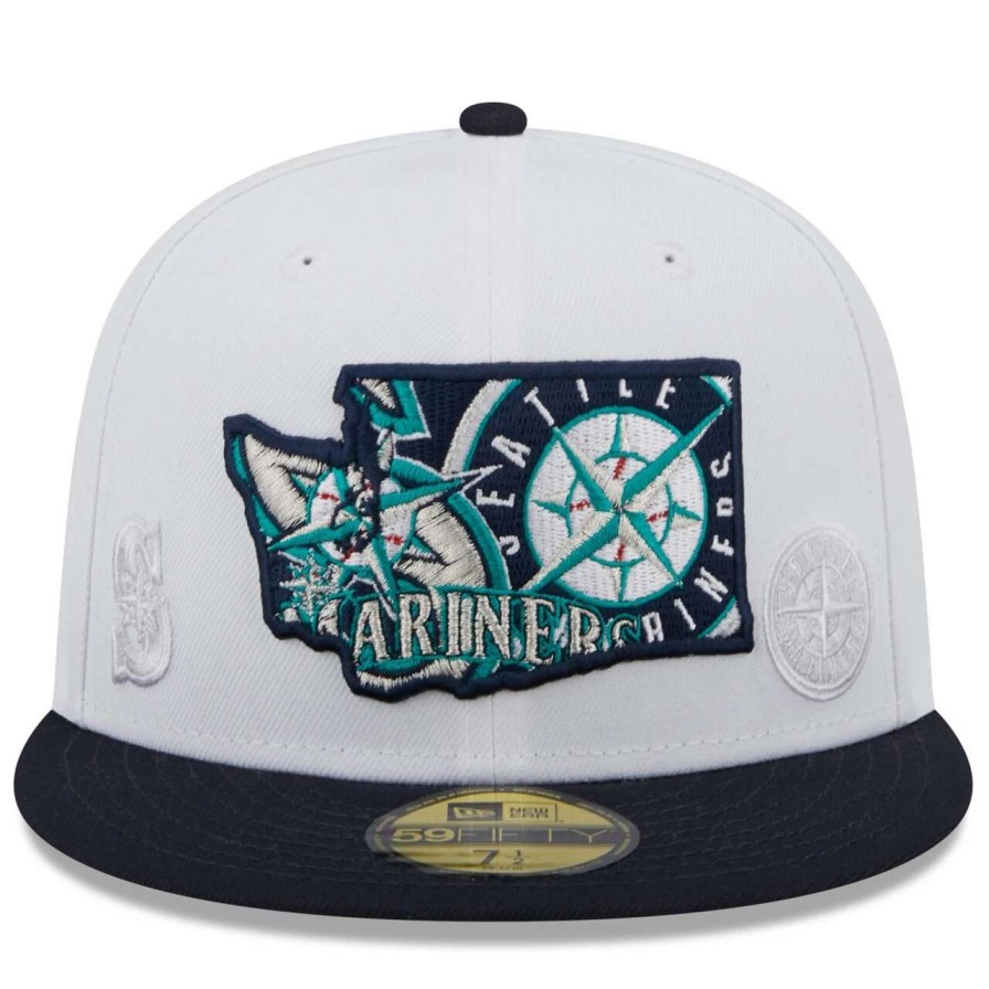 Team * | Men'S Seattle Mariners New Era White/Navy State 59Fifty Fitted Hat