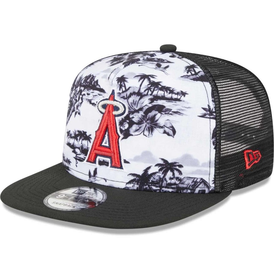 Team * | Men'S Los Angeles Angels New Era White/Black Vacay 2.0 A-Frame Trucker 9Fifty Snapback Hat