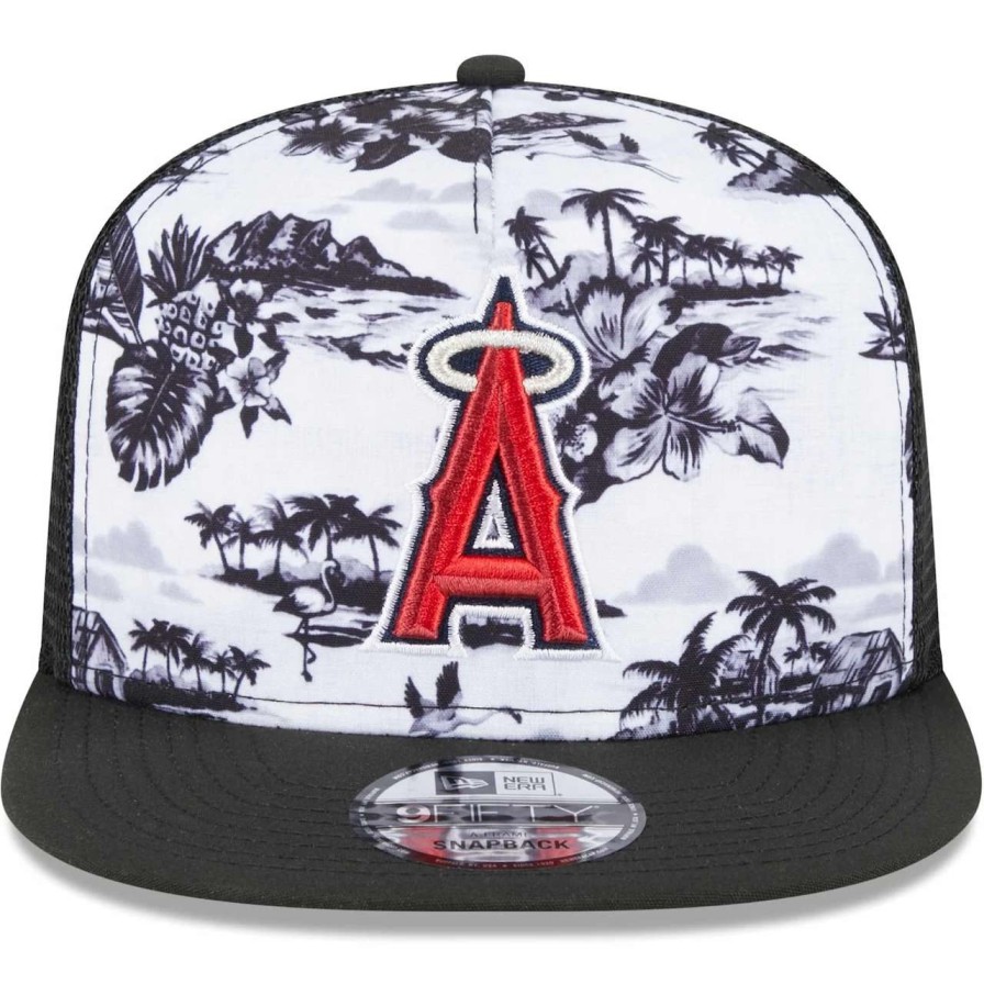 Team * | Men'S Los Angeles Angels New Era White/Black Vacay 2.0 A-Frame Trucker 9Fifty Snapback Hat