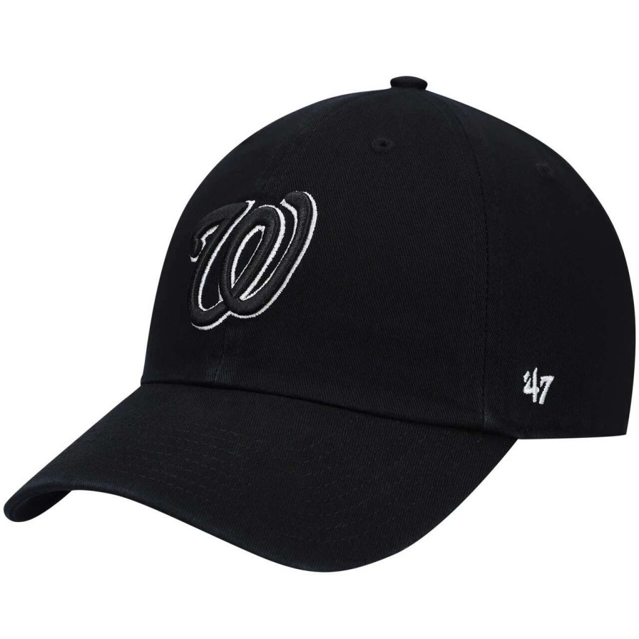 Team * | Men'S Washington Nationals '47 Black On Black Logo Clean Up Adjustable Hat