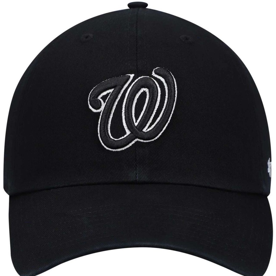 Team * | Men'S Washington Nationals '47 Black On Black Logo Clean Up Adjustable Hat