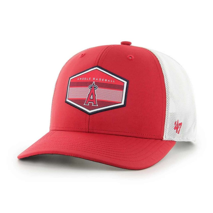 Team * | Men'S Los Angeles Angels '47 Red/White Burgess Trucker Snapback Hat