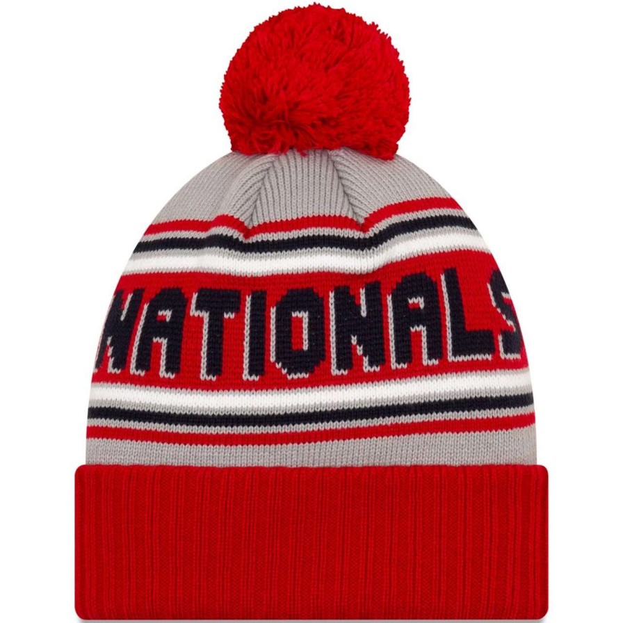 Team * | Men'S Washington Nationals New Era Red Cheer Cuffed Knit Hat With Pom