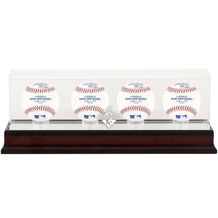 Collectibles & Memorabilia * | Kansas City Royals Fanatics Authentic 2015 Mlb World Series Champions Mahogany Four Baseball World Series Champions Logo Display Case