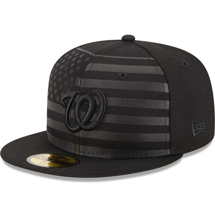 Team * | Men'S Washington Nationals New Era Black Tonal Flag 59Fifty Fitted Hat