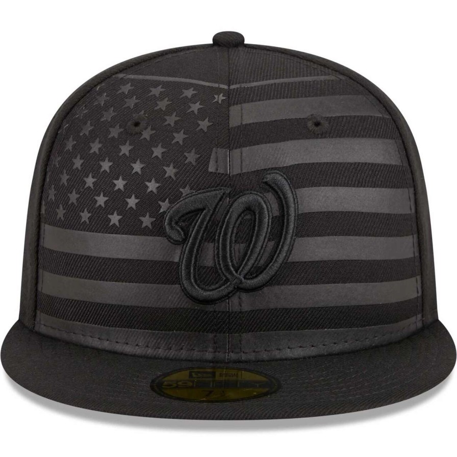 Team * | Men'S Washington Nationals New Era Black Tonal Flag 59Fifty Fitted Hat