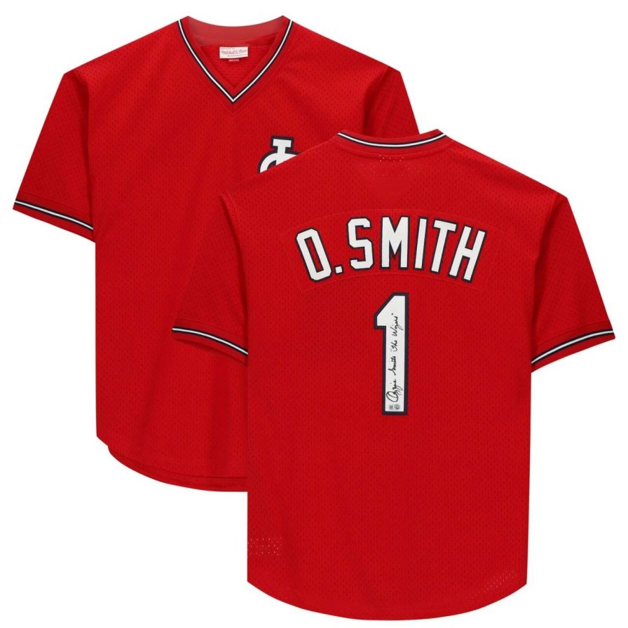 Collectibles & Memorabilia * | Autographed St. Louis Cardinals Ozzie Smith Fanatics Authentic Scarlett Mitchell & Ness Batting Practice Jersey With "The Wizard" Inscription