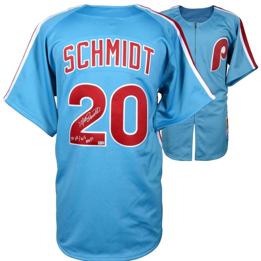 Collectibles & Memorabilia * | Autographed Philadelphia Phillies Mike Schmidt Fanatics Authentic Mitchell & Ness Authentic Light Blue 1980 Jersey With 80 Nl/Mvp Inscription